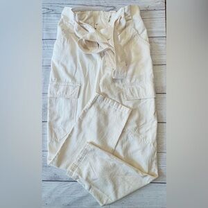 H&M Women’s Cargo Pants Size 4 Beige High Rise Cotton Belted Utility Pockets